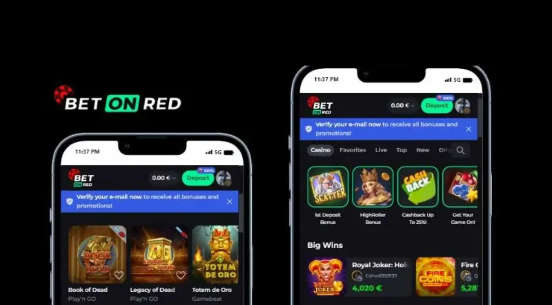 Capture d'écran de l'app BetOnRed Casino
